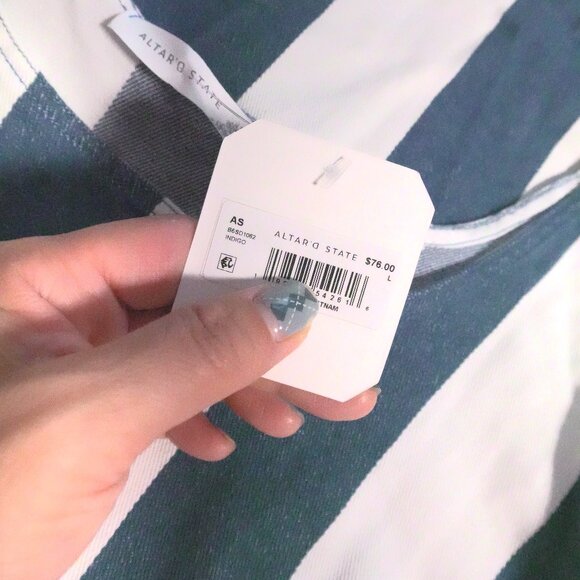 NWT Altar'd State white and navy blue stripes mini dress size L - Picture 5 of 5